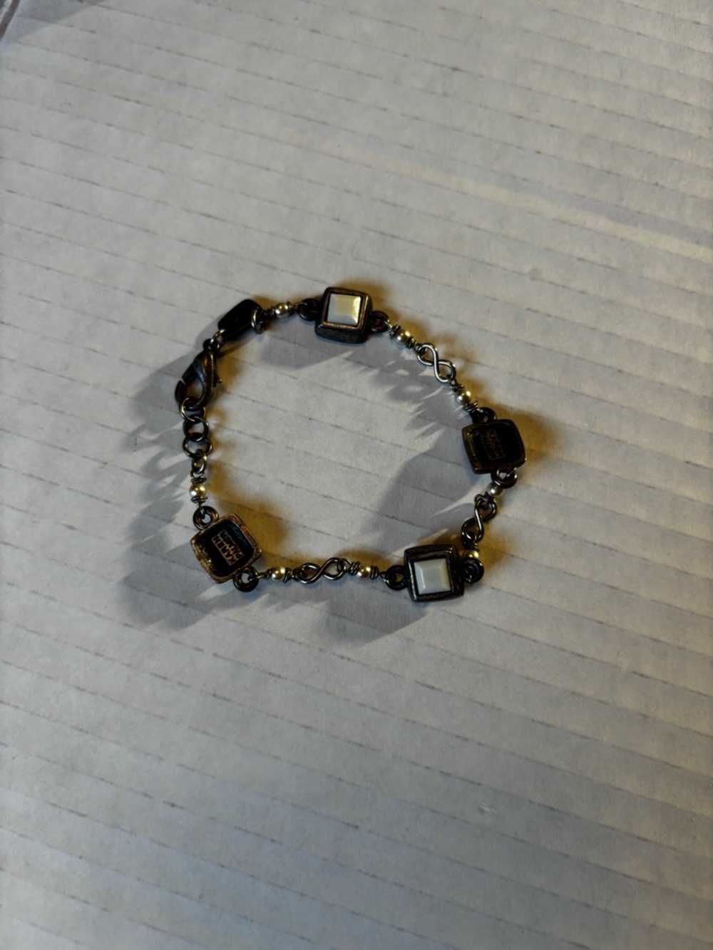 Karen Palmer Delicate Black and White Square enamel and metal Link Bracelet